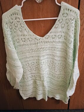 Daytrip Plus Size Pastel Mint Green Crochet V-Neck Pullover Sweater
